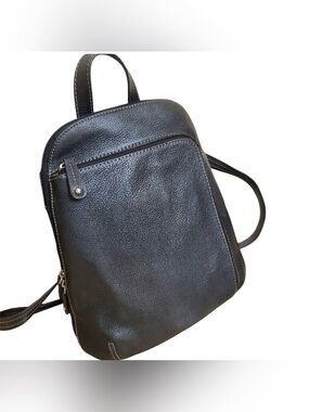 Tignanello Black Pebbled Leather Mini Backpack Purse 90s